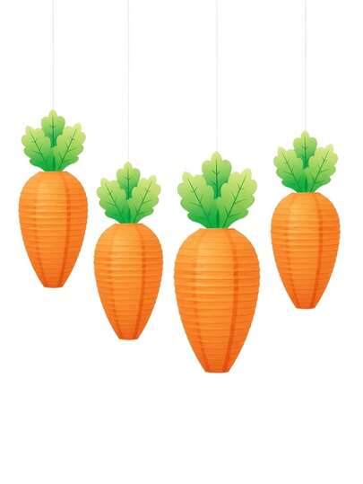 3pcs Carrot Shaped Paper Lanterns, Suitable For Easter, Spring/Summer/Autumn Decoration, Great For Classroom, Outdoor, Party And Photography Props