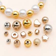 100pcs Metal Beads Set Golden, Rose Gold & Silvery Round, Heart, Star, Square Hoop Spacer Beads For DIY Bracelet, Necklace & Earring Jewelry Making - Multicolor - View 5