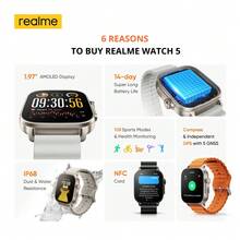 Realme Watch 5 智能手表，1.97 英寸触摸屏，无线通话，NFC，运动追踪 - 睡眠/压力/能量/噪音监测，指南针和 5 颗卫星定位，独立 GPS，智能伴侣，108 种运动模式 - 銀色 - 查看 2