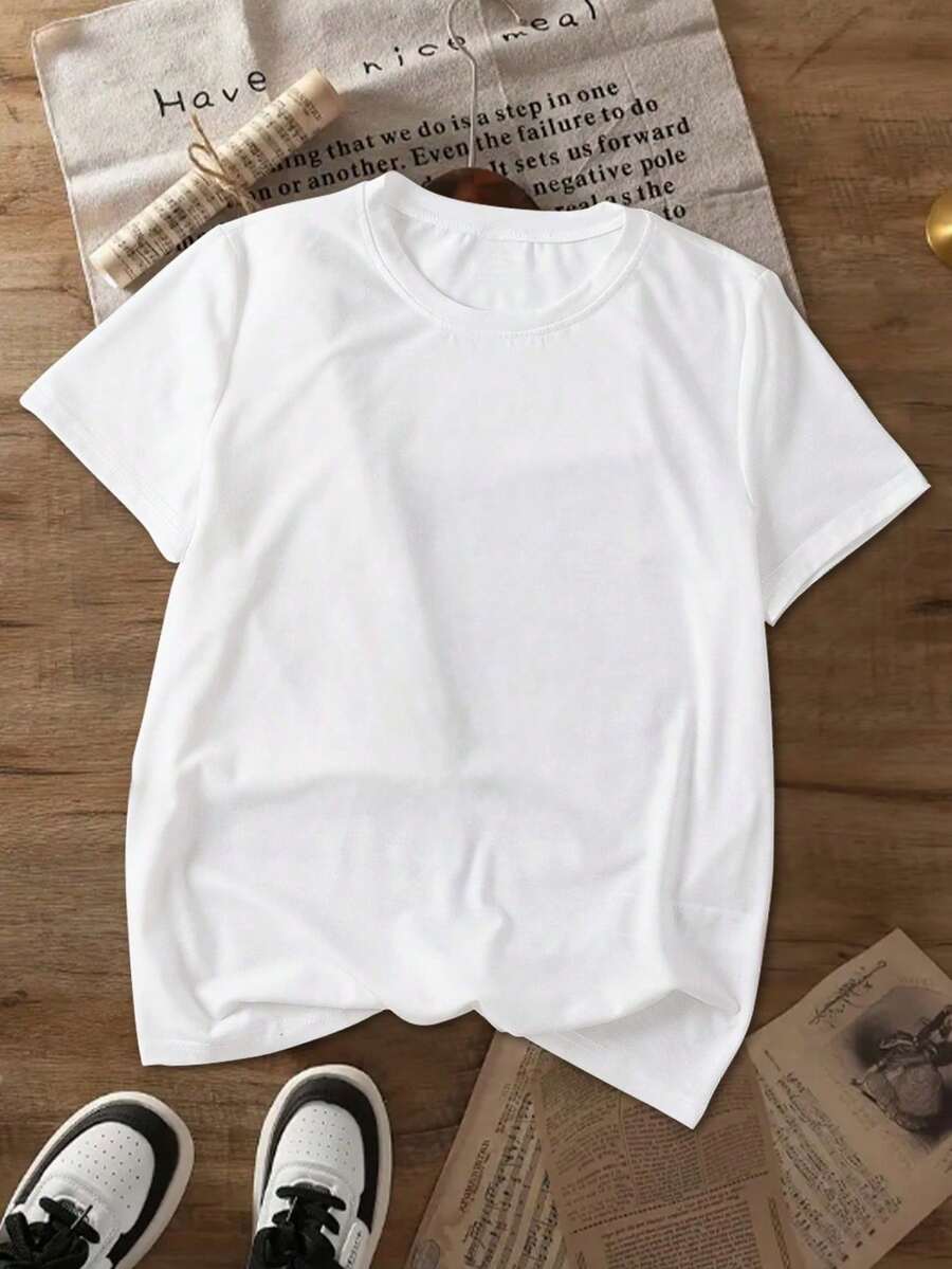 Summer Fitted Regular Shoulder T-Shirt, Basic Style, Vacation Travel Beach, Casual Sporty Elegant - White - View 1