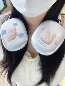1对少女风甜美兔子爱心图案耳机保护套 - TPU软壳，适用于Airpodsmax/Airpodsmax2蓝牙头戴式耳机 - 無色 - 查看 5