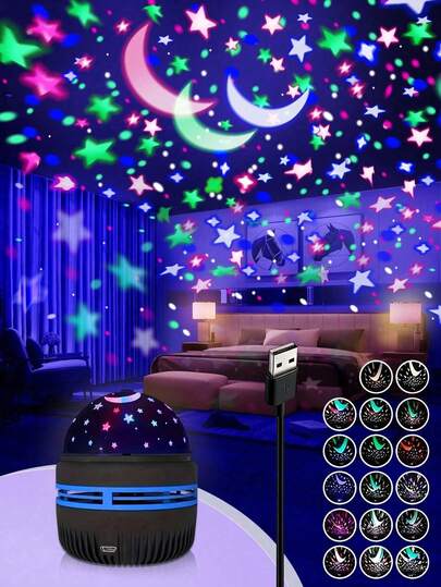 1 pieza Proyector de cielo estrellado alimentado por USB, lámpara de proyección de cristal, rotación automática, alimentado por USB, luz nocturna, luz de proyección, dormitorio, sala de juegos, cine en casa, techo, decoración de la habitación, camping, decoración de bodas