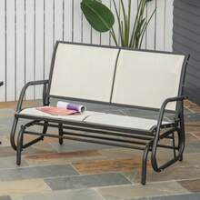 Rocking Chair, 2-Seater Garden Bench, Garden Swing, Park Bench, Metal Garden Furniture, Black And Beige, 120 X 70 X 85 Cm - A - 查看 2