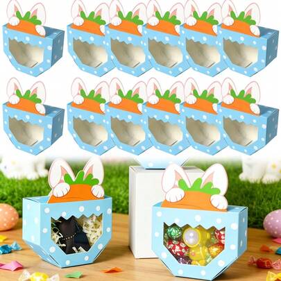 10pcs Easter Bunny Ear Gift Boxes With Transparent Window Display - Cartoon Cute Rabbit Paper Gift Packaging Boxes, For Wedding, Birthday, Spring Easter Party Favors Decor