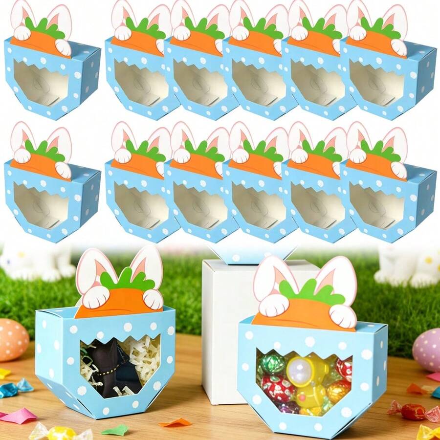 10 piezas Cajas de regalo con orejas de conejo de Pascua con ventana transparente - Cajas de regalo de papel con diseño de conejo de dibujos animados lindos, para bodas, cumpleaños, decoración de fiestas de Pascua de primavera - Multicolor - Ver 1