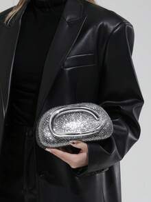 Retro Niche Design Sense Small Square Bag, Party Phone Bag, New Fashion Minimalist Unique Elegant Quality Shoulder/Underarm/Crossbody Handbag - Silver - View 8