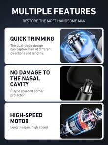 1 电动鼻毛修剪器 | 无痛修剪和剃除 | 家用和旅行两用 | 鼻毛修剪器 | 男女通用 | 电池供电（不含电池） - 黑白 - 查看 2