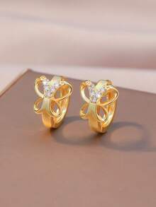 Elegant Butterfly Rhinestone Earrings, Butterfly/Hollow/Trapezoid Diamond 3 Styles Optional, Shiny Gold Tone Earrings For Women, Versatile For Daily Wear - Gold - View 9