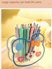 1pc Cartoon Student Desk Pen Holder, Cute Bear & Rabbit Multi-Function Acrylic Transparent Stationery Organizer - 1PC - View 5