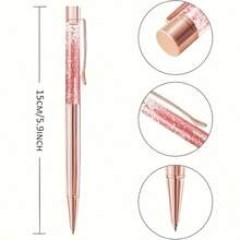 3支玫瑰金金属圆珠笔，内含闪光液体沙，精美笔身，配有替换笔芯，黑色墨水，办公用品，圣诞节、婚礼、生日礼物 - 3支 - 查看 4