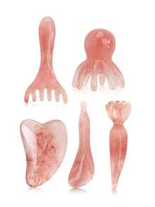 1/2/3/5pcs/Set Face & Head Massage Tool Combo Set, Facial Beauty Massage Stick, Gua Sha Board, Massage Comb, Scalp Massager, Muscle Relaxation Small Tools - Pink - View 8