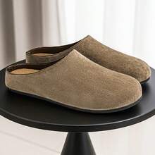 夏季新款男士无后跟套脚乐福鞋，休闲透气软底穆勒拖鞋，时尚舒适户外凉鞋，大码尺码 - 卡其色 - 查看 5