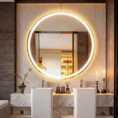 zxxEspeo de baño circular de 60  con iluminacion LEDfuncion inteligente antivao 3 austes de temperatura de color austab funcionamiento con control il adecuado para baños y dormitosEspejo del baño