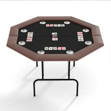 Mesa de póquer octogonal plegable para 8 jugadores, mesa de cartas estilo casino con patas desmontables y soportes de vaso de plástico/acero inoxidable, mesa de juego Texas Holdem Blackjack para fiestas en casa - Acero inoxidable - Ver 1