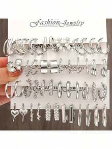12 Pcs Silver Women's Earrings Set – Elegant Faux Pearl Hoops For Daily Wear, Office Chic & Special Occasions - Bạc - Xem 7