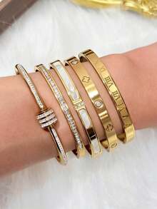Bộ 5 vòng tay kiểu dáng tối giản, thanh lịch, sang trọng đính sao lấp lánh, chất liệu thép titan cao cấp dành cho nữ. - Vàng - Xem 3