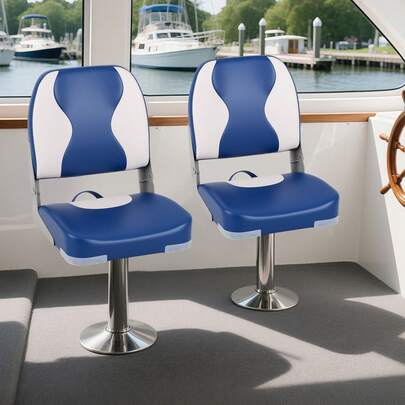 2-Pack Boat Seats Folding Low Back Boat Chairs W/Thick Sponge Padding Hinges