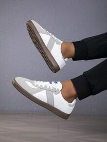 Giày thể thao đế bằng buộc dây unisex, giày thể thao đa năng dành cho học sinh, tập luyện thể dục trong nhà. - Xám - Xem 10