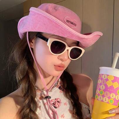 Women's Heart & Letter Print Solid Color Casual Bucket Hat, Lightweight, Breathable, Sun Protection, Suitable For Outdoor Activities, Spring/Summer