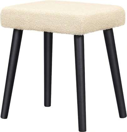 Taburete de maquillaje cuadrado eSituro, taburete de mesa de maquillaje, taburete acolchado con tela de peluche MDF, patas de acero, para sala de estar, dormitorio, sala de estar, blanco, x 32 x 47.5