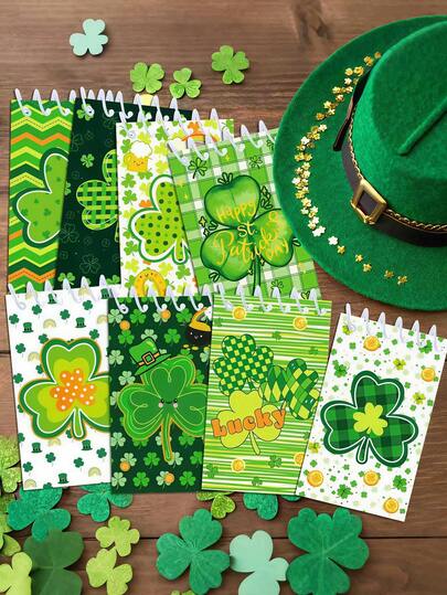 16件套圣帕特里克节礼品套装，包含迷你圣帕特里克节螺旋笔记本，适合学校/办公室/家庭使用，可用作课堂赠品/派对礼品/生日派对礼物。