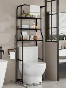 1pc Multi-Function Storage Rack, 3-Tier Black & White Dual-Color Storage Shelf, Bathroom/Balcony Floor Standing Organizer With Towel Bar + Large Capacity Storage Basket, Bathroom/Balcony Floor Standing Organizer, Waterproof Space-Saving Solution - Multicolor - View 3