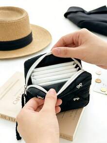 Multi-Color Sanitary Pad & Tampon Storage Bag, Pink Sanitary Napkin Storage Bag, Portable Large Capacity Minimalist Style For Storing Tampons, Sanitary Pads, Liners, Essential For Women, Striped Cosmetic Bag For Travel, Study, Holiday - Multicolor - View 5