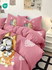 Bluey 布鲁伊2/3件套床上用品套装，布鲁伊床上用品，舒适透气，亲肤，卡通风格被套套装，柔软抗起球，可爱家纺，布鲁伊房间装饰，包含被套和枕套（不含被芯），适用于单人床、双人床、大号床、特大号床，四季皆宜。 - 彩色 - 查看 8