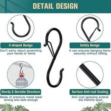 10/20个S形挂钩，金属安全扣设计挂钩，重型厨房锅架挂钩，橱柜挂钩，植物挂钩，用于悬挂厨具、餐具、锅具、衣物、植物、包袋（黑色） - S型掛鉤 - 查看 6