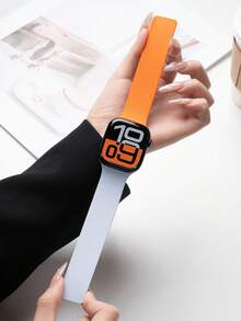 1pc Unisex Litchi Texture Silicone Magnetic Watch Band, Fits For Apple Watch 42mm, 38mm, 40mm, 41mm, 44mm, 45mm, 46mm, 49mm, Fashionable Smart Watch Replacement Strap, Compatible With Ultra2, Ultra SE2, SE 11, 10, 9, 8, 7, 6, 5, 4, 3, 2, 1