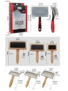 1支装木制宠物梳毛刷，犬猫两用，长毛梳理按摩刷，防静电，去除毛发，宠物美容工具