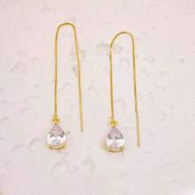 925 Sterling Silver Earrings With Elegant Teardrop-Shaped Pendants, Set With Cubic Zirconia And Plated In 18K Gold. - Vàng - Xem 7