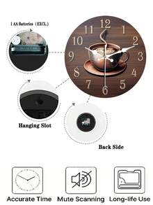 Fashionable Gold Coffee Theme Silent Quartz Wall Clock - Round Wooden Design With Brown And Gold Accents, Perfect For Living Room, Bedroom, Kitchen And Office Decor (Batteries Not Included), Bedroom Wall Clock | Wooden Wall Clock | Classic Aesthetics - Multicolor - View 5