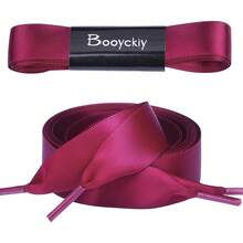 Flat Colorful Satin Shoelaces, 3/ 4inch Width, Women's/Girls' Shoelaces, White, 47inch (120) Cm: Clothing, Shoes, And Jewelry - 絲帶酒紅色 - 查看 2