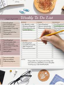 1pc Weekly Planner Notepad, 24 Tear-Offs Weekly Planning Notebook Journal With Prorities, To Dos & Notes, Office Supplies Office Desk - A4 - View 2