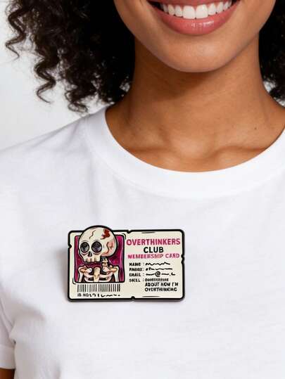 1Pc OVERTHINKERS CLUB Enamel Pin Lapel Pins For Backpacks Skeleton Brooches For Women Fashion Jewelry Accessories Friends Gift