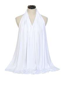 1pc Women's Solid Color Soft & Comfortable Breathable Viscose Muslim Headscarf, Loose Large Size, Versatile For Daily Wear - White - View 5