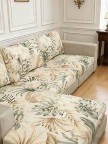 1件热带雨林树叶印花牛奶丝沙发垫套，高弹防尘可水洗四季户外藤制沙发套 - 彩色 - 查看 2