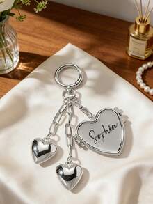 1pc Heart-Shaped Mini Mirror Keychain, Customizable Name Keychain, Heart And Star Keychain, Creative And Exquisite Stylish Silver Keychain, Personalized Name Keychain, Suitable For Women, Can Be Customized, Ideal For Lipstick Charms - Multicolor - View 5