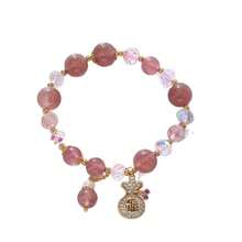 1pc Elegant Strawberry Crystal Flower Bracelet, Versatile Pendant, Best Gift For Friends - Imitation Strawberry Quartz Lucky Bag Bracelet #SZ1401 - View 5