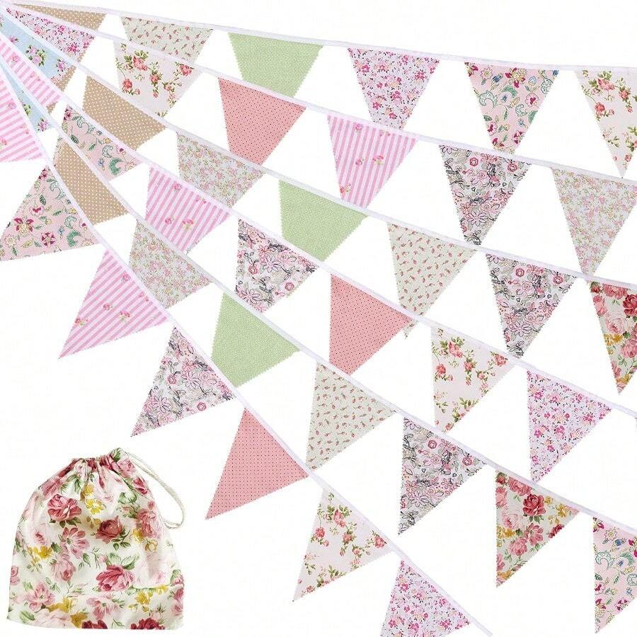 12M/40Ft Triangle Bunting Banner 42 Pcs Multicolored Fabric Flags Burlap Pennant Banner Flags Garlands For Wedding Birthday Party Outdoor Festival Hanging Decoration C - C - 查看 1