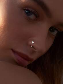 1pc S925 Sterling Silver Flower U-Shaped Round Ball Threaded Nose Stud, Fashionable & Creative, & Sexy, Also A Great Gift Choice - Single Nose Stud - View 2