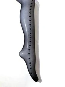 Quần tất in họa tiết lãng mạn cổ điển - Thiết kế họa tiết trái tim và chấm bi phủ toàn thân, phong cách retro thanh lịch, tạo nên vẻ ngoài thời trang. - màu đen - Xem 4