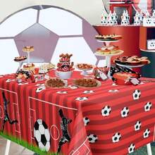 Funmemoir 3 Pack Football Tablecloth Red Football Party Decorations Table Cloth Disposable Football Rectangle Table Cover 51x108 Inch For Football Events Football Theme Birthday Decorations - 3pcs - View 4