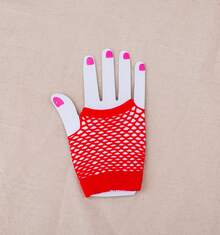 Guantes de tul de moda para mujer, elásticos, transpirables, suaves y amigables con la piel, versátiles para novia, boda, fiesta, club, atuendo de actuación y accesorios - Medio dedo - rojo - Ver 12