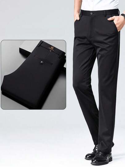 Men's Casual Loose Straight-Leg Pants, Business Slim Fit Stretch Wrinkle-Free Suit Trousers