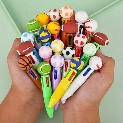 1 set/1 pezzo Penne a sfera carine, penne da cancelleria a forma di pallone da calcio, basket, rugby, penne a sfera a quattro colori, penne a colori cartoni animati, penne a pressione, penne per contabilità manuale, forniture scolastiche, regali per feste, regali di Natale