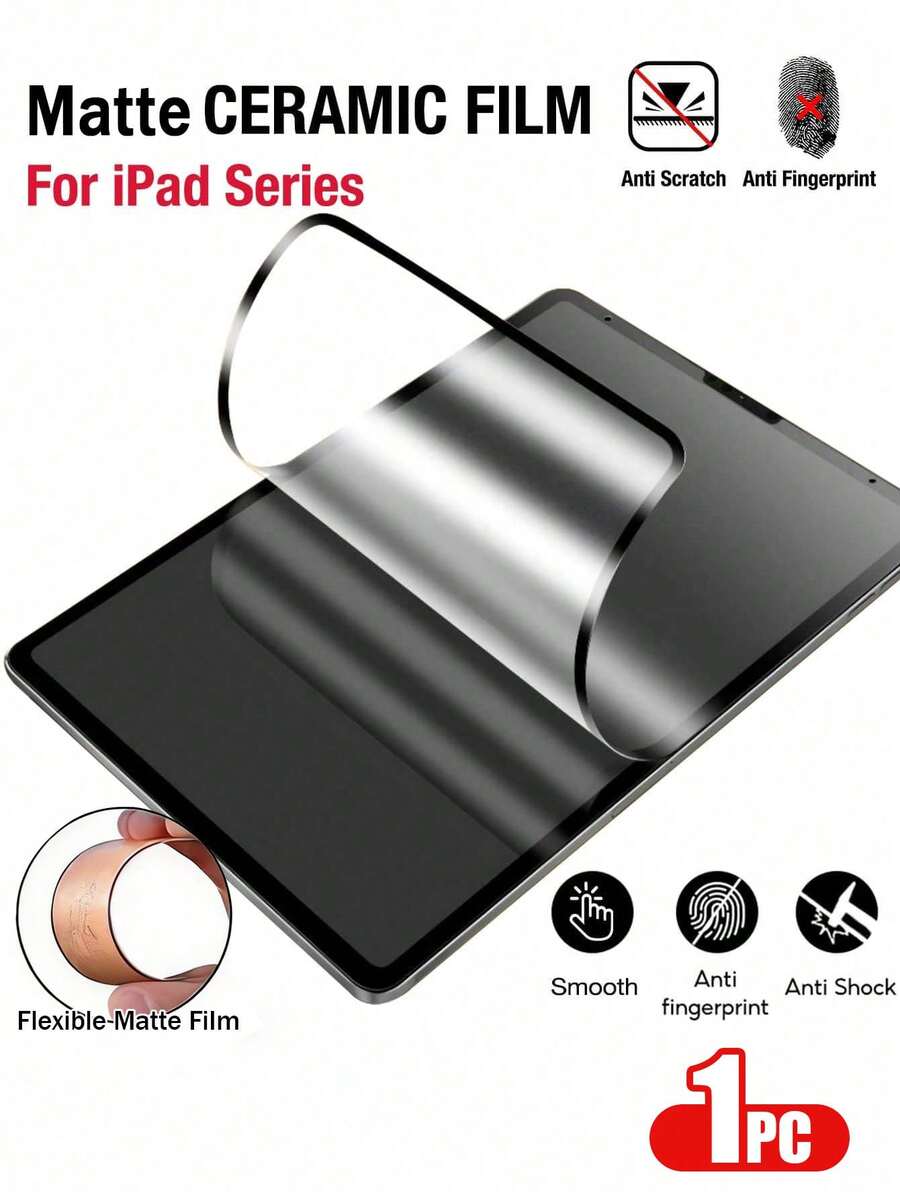 Yezodawee 1片磨砂陶瓷屏幕保护膜，兼容iPad第十代10.9英寸（2022款），[兼容面容ID和Apple Pencil]，超薄薄膜，防刮花，无气泡，高清透明，防指纹，平板电脑屏幕保护膜，配件数量随机，兼容iPad第十/十一代Air Pro Mini系列，平板电脑屏幕保护膜，兼容iPad Mini/Air/Pro - 1pc - 查看 1