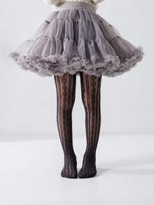 1双女婴公主黑色爱心镂空网纱透气舒适连裤袜，经典简约网纱轻薄舒适连裤袜，时尚柔软亲肤高弹打底裤，适合日常穿着、舞台表演、派对等场合 - 黑色 - 查看 4