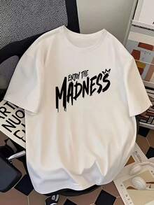 Men's "Enjoy The Madness" Graphic Streetwear T-Shirt - Summer Round Neck Casual Top With Edgy Bear And Skateboard Print, Perfect For Street Fashion And Skateboarding Culture. - White - View 3